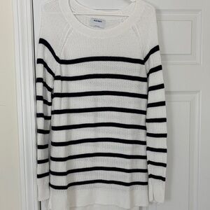 Old Navy Women's Sweater - White with Navy Blue Stripes